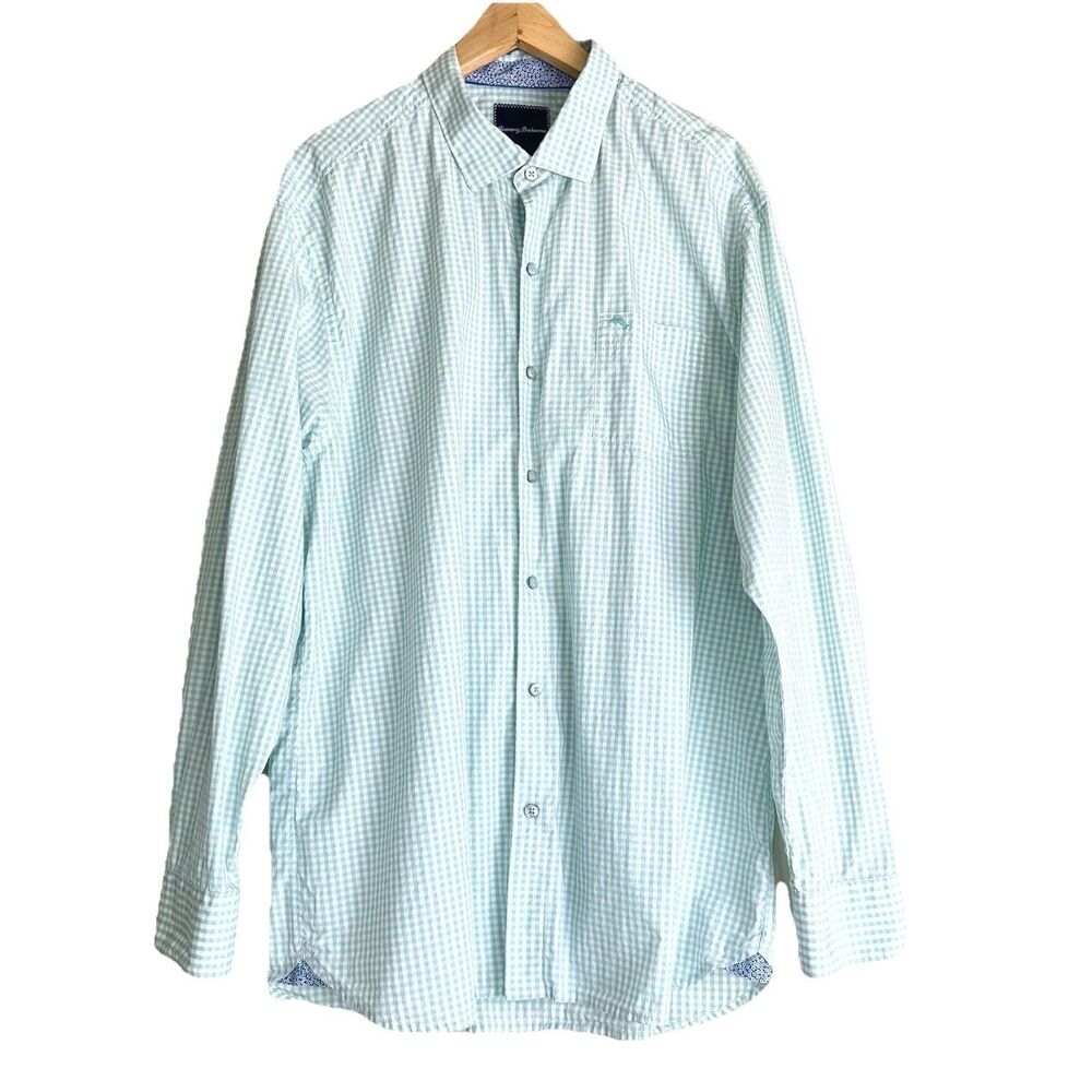Tommy Bahama Check Shirt Men XL Prima Cotton Gingham Long Sleeve Green